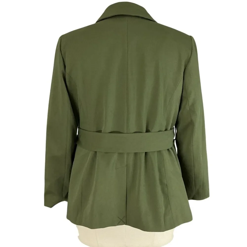 Eloquii Blazer Jacket sz 18 Army Green Belt Detail Peak Lapel Office Preppy NWT - Picture 5 of 12